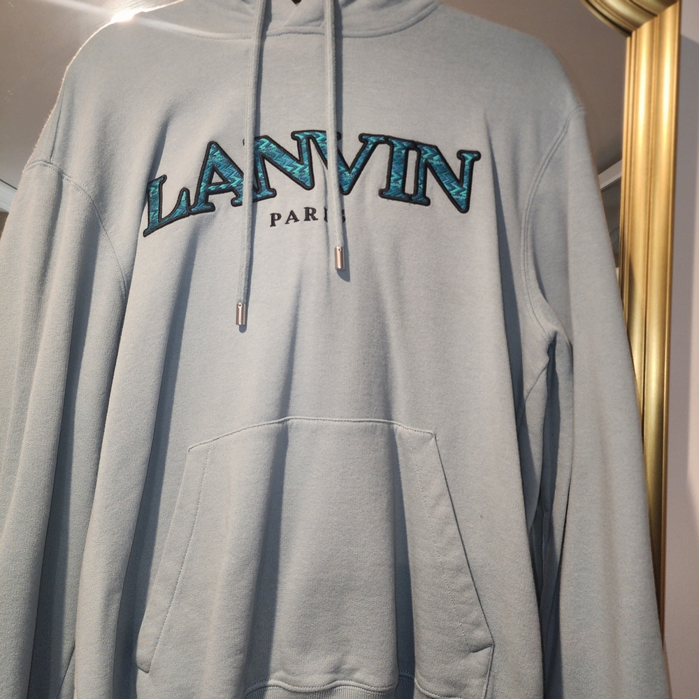 Lanvin Light Gray Hoodie with Teal Logo